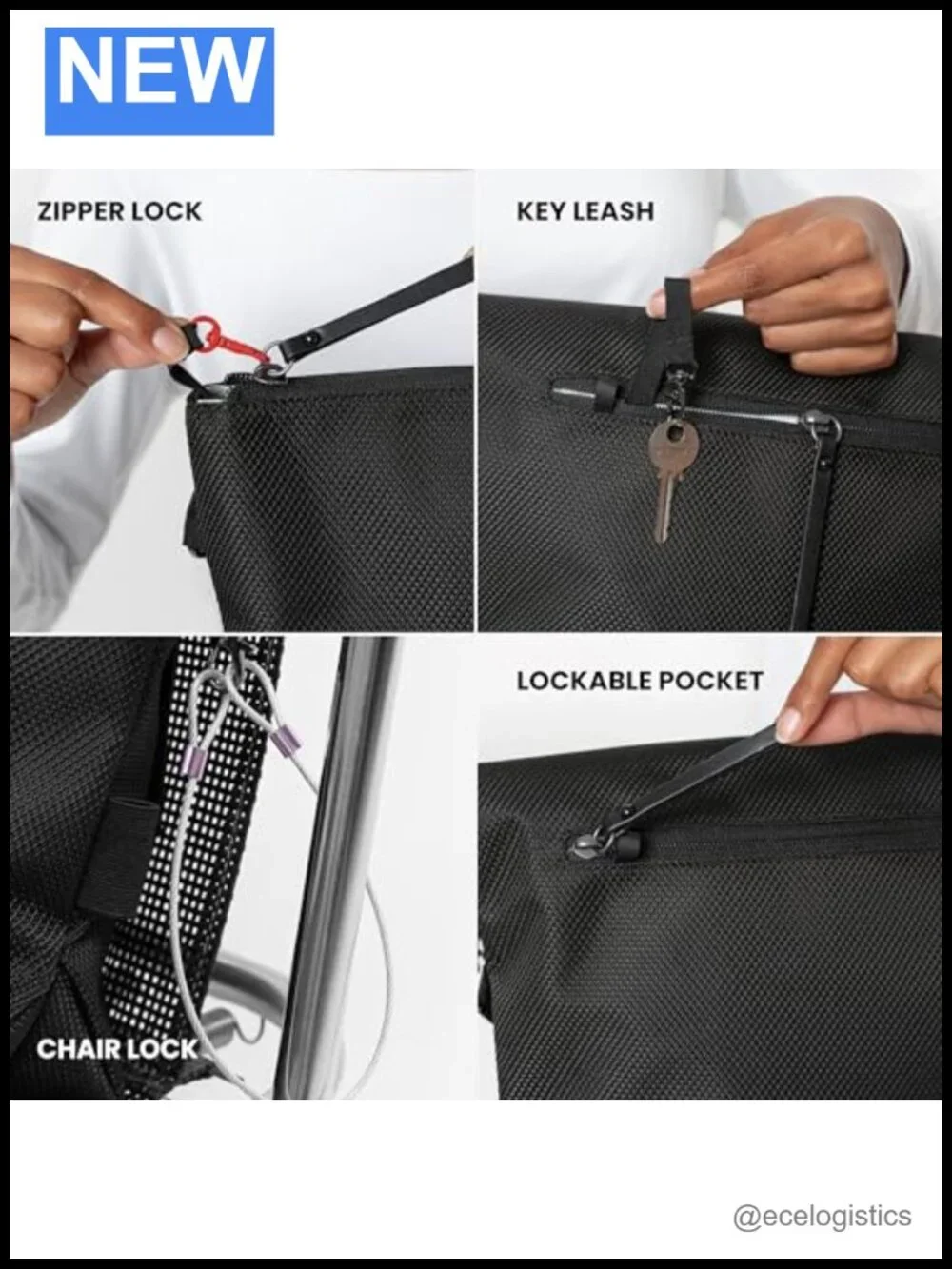Anti-Theft Crossbody Tote Recycled Nylon RFID Black